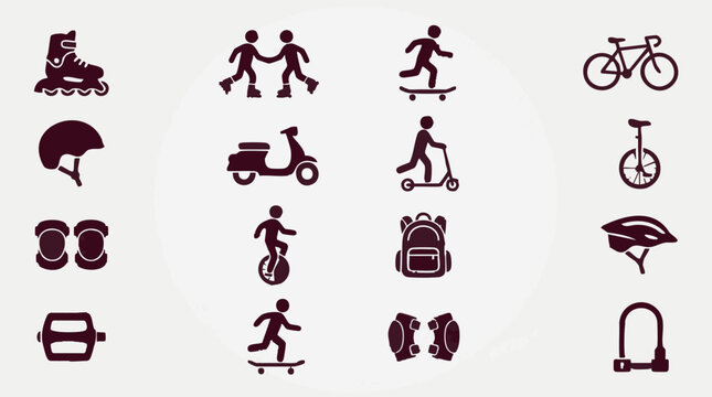 Vector icons for sports, recreation, and personal transport activities