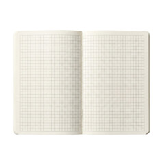 Open blank grid notebook on transparent background