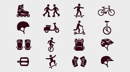 Vector icons of sports, recreational activities, and safety equipment © Drawingbox