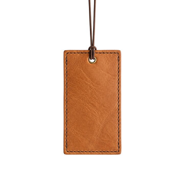 Brown leather clothing tag with string