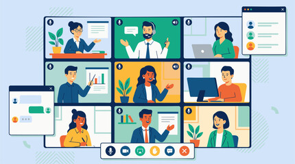 Fototapeta premium Diverse Business Professionals Engaging in Virtual Video Conference Call.