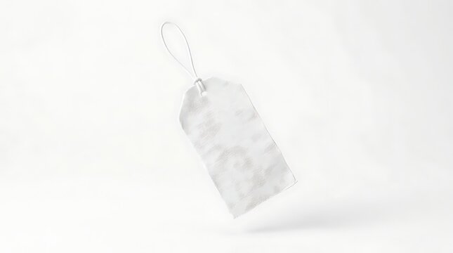 Isolated rectangular retail paper hang tag with textured surface and string loop for branding display and product pricing