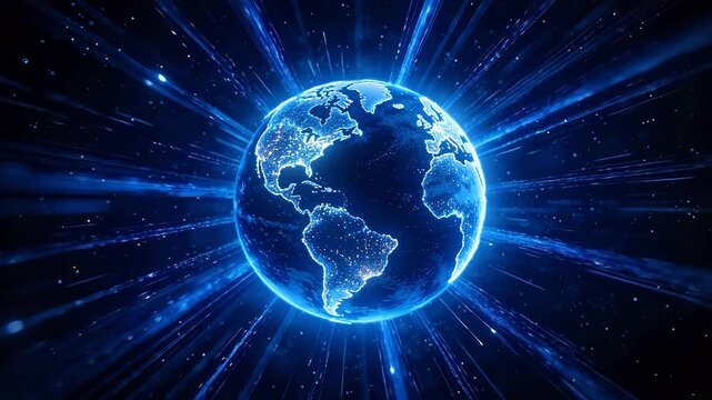 Digital globe earth with glowing blue network connections in space
