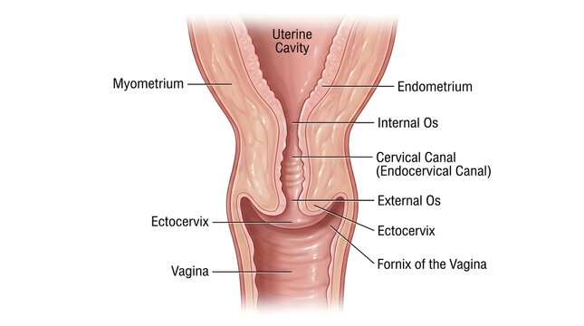 Cross‑Sectional Anatomy of the Cervix and Lower Uterus: Uterine Cavity, Endometrium, Myometrium, Internal and External Os, Cervical Canal, Ectocervix and Fornix of the Vagina Demonstrating the Junctio