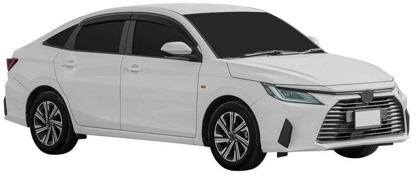 Side view white sedan car