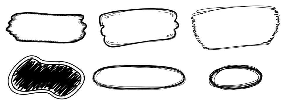 Scribble frame borders and empty text boxes in hand drawn doodle style
