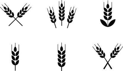 Elegant collection of stylized wheat stalk silhouettes arranged in creative variations for agriculture, food design, farming, and natural illustration projects © MstSakila