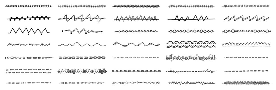 Decorative divider lines and text separators collection in hand drawn sketch style