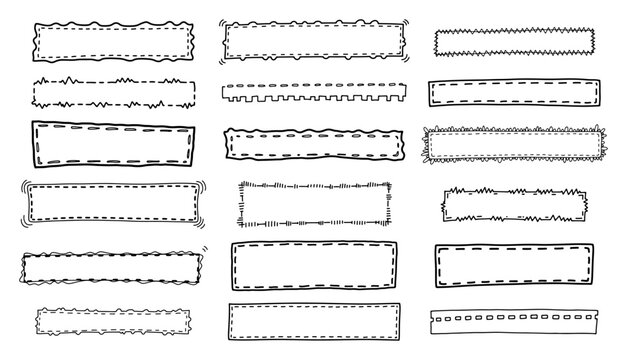 Rectangular frames and hand drawn dashed border labels in sketchy doodle style