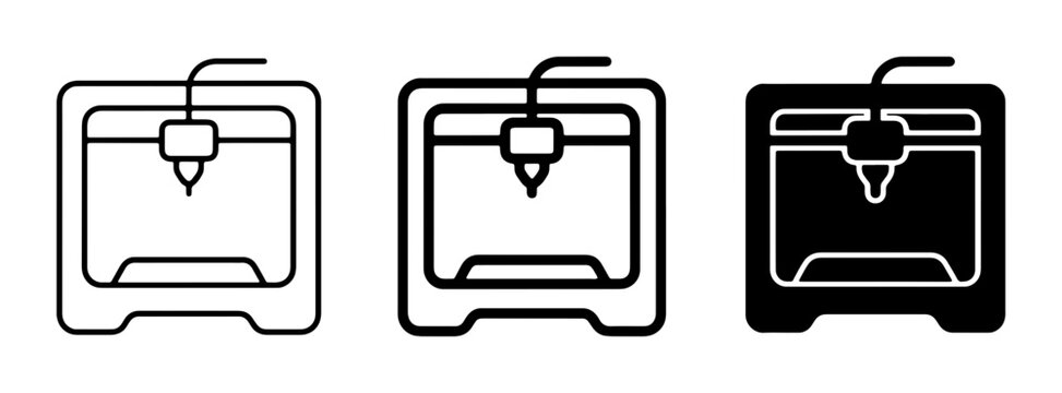 3D Printer Icons Set, Additive Manufacturing Technology, Digital Fabrication Tools, Modern Innovation Vector Graphics