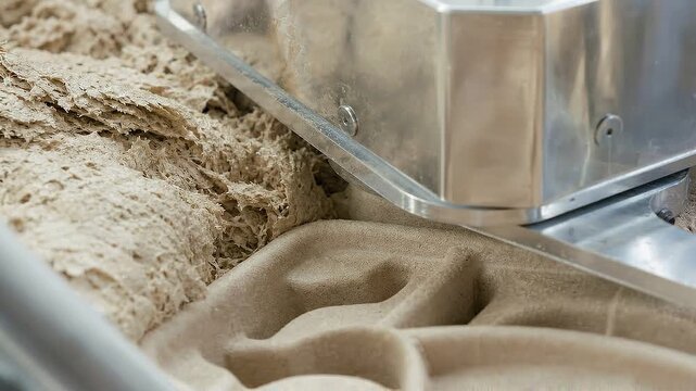 Closed loop manufacturing process creating molded pulp fiber packaging and molded fiber tray with textured pulp surface in sustainable production loop