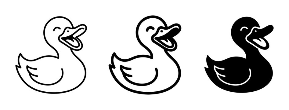 Rubber Duck Icons Set, Simple Line Art and Silhouette Variations for Bath Time Fun, Cute Animal Graphics