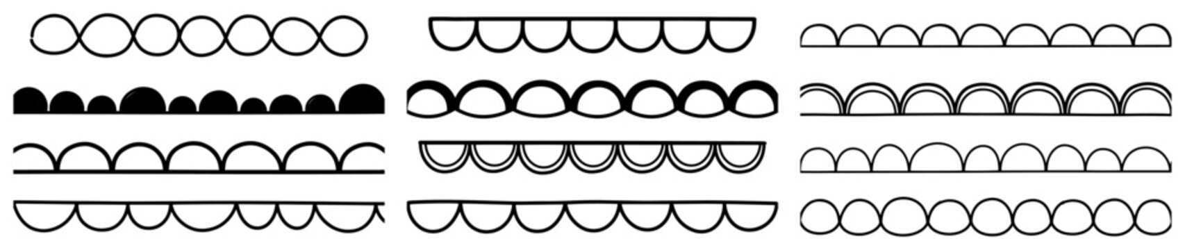 Scalloped borders and wavy line pattern dividers set black line art style