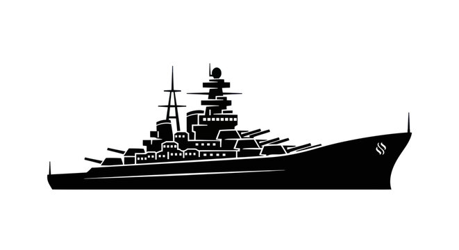 Silhouette of a powerful battleship on a white background
