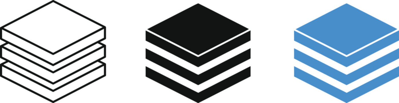 Minimalist isometric stack of rectangular layers for data architecture or digital content organization