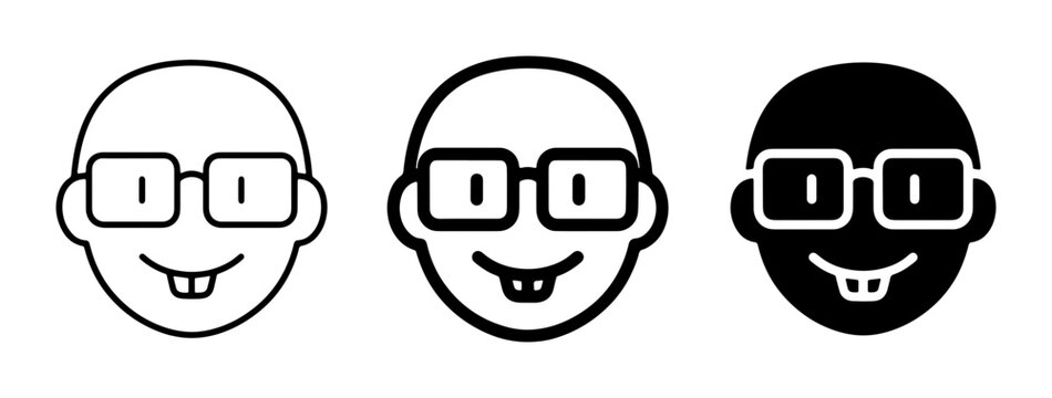 Nerdy Character Icons, Geeky Face Symbols, Intellectual Person Graphics, Smart Avatar Illustrations, Three Styles