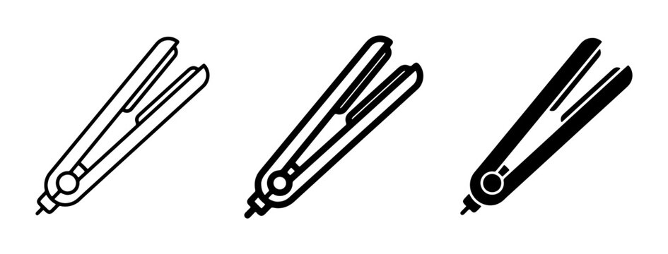 Hair Straightener Icons Set, Flat Design Hair Styling Tool Vector Graphics, Beauty Salon Equipment Collection