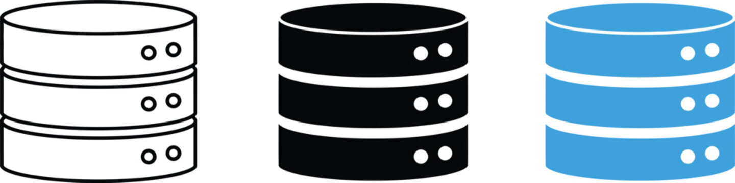 Three database server icon variations for website and application interface design