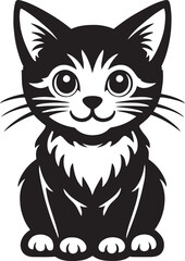 Fototapeta premium Minimalist black and white kitten vector, cute tuxedo cat sitting illustration, stylized feline pet character for logo or sticker design