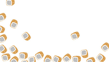 Doodle Sushi Pattern. with Japanese Maki Background. Seafood Cartoon Vector Style © Zayyan 