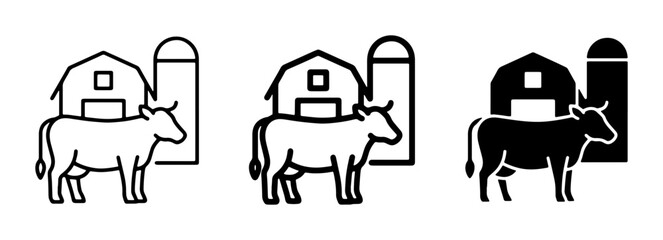 Farm Icons: Cow and Barn Set, Livestock Silhouette, Agricultural Building Vector Graphics for Rural Life and Dairy Industry Concepts © Nur