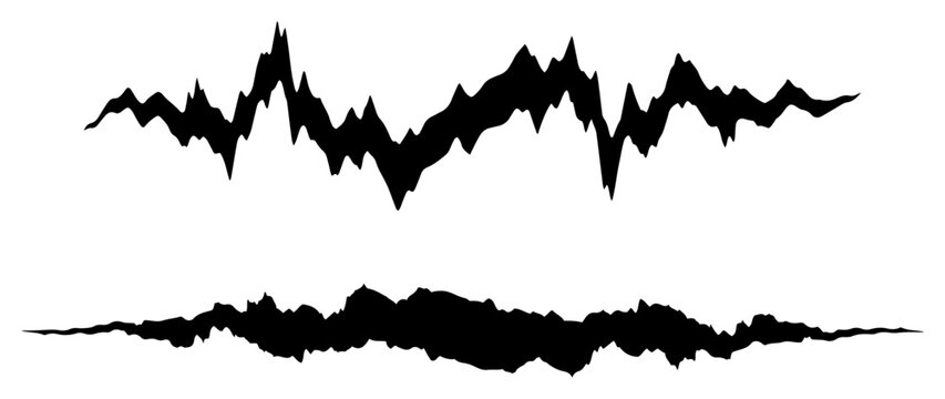 Jagged seismic wave lines and rough rocky silhouettes in sharp graphic style