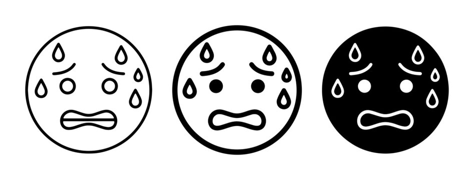 Sweating Face Emoticon Icons, Nervous Expression, Anxiety Symbol, Stress Emotion, Worried Face Vector Set