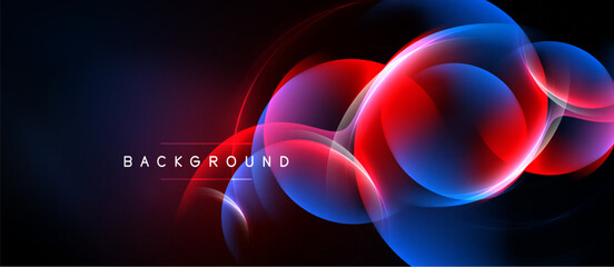 Abstract neon lights, red and blue hues, dark background. Overlapping circles create dynamic visual effect. Modern design element. © antishock