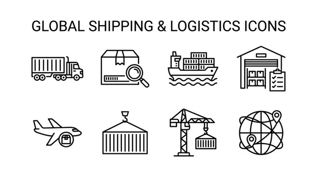 Set of global shipping and logistics icons for business and transport