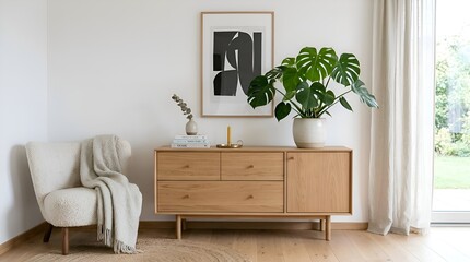 Modern living room interior with stylish furniture and plants
