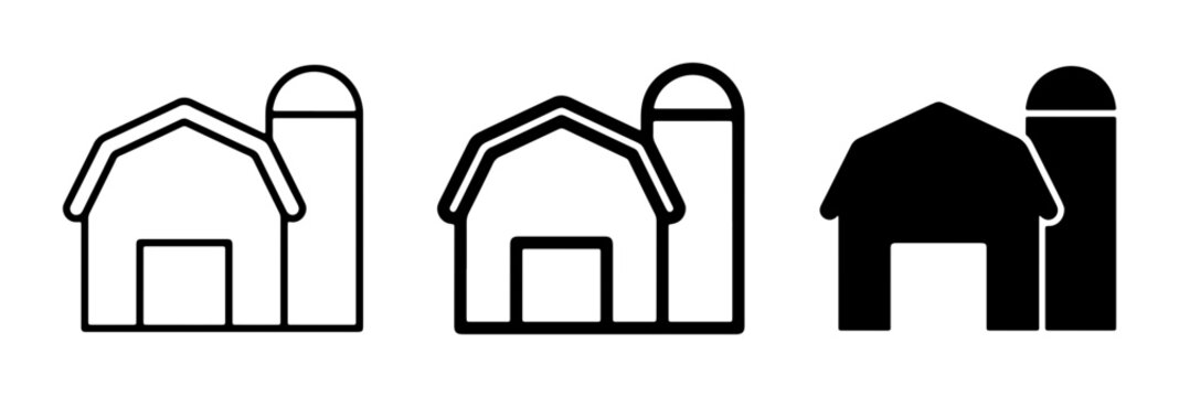 Farm Barn and Silo Icons, Agricultural Building Vector Graphics, Rural Countryside Symbols