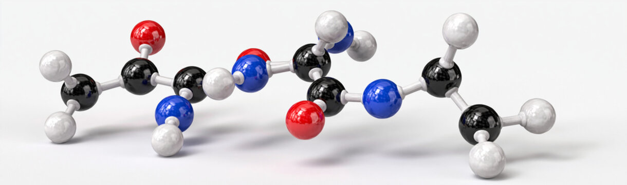 Molecule Structure: A close-up, detailed 3D rendering of a complex molecule, showcasing its intricate atomic arrangement with vibrant colored spheres representing atoms connected by sticks.