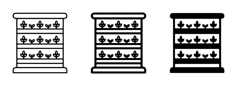 Vertical Garden Icons, Stacked Planter Systems, Urban Farming Elements, Sustainable Agriculture Graphics, Hydroponic Systems, Indoor Gardening Vectors, Green Living Icons