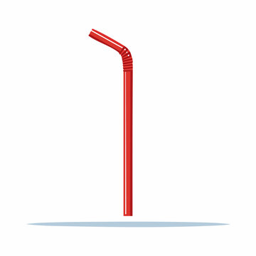 Red drinking straw with bendable neck