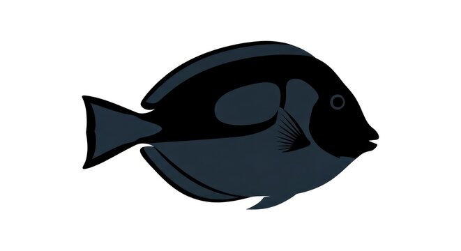 Black fish swimming alone right.