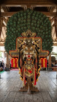 Reog Ponorogo Tiger Mask and Peacock Feathers in Java Indonesia