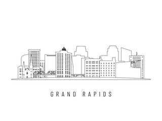 Obraz premium Detailed Grand Rapids skyline vector illustration. Grand Rapids buildings in line art style, perfect for modern designs.
