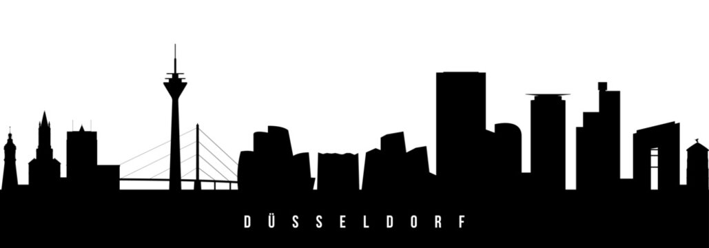 Vector silhouette illustration of Dusseldorf urban skyline. Modern minimalist cityscape graphic, perfect for travel, banners or backgrounds.