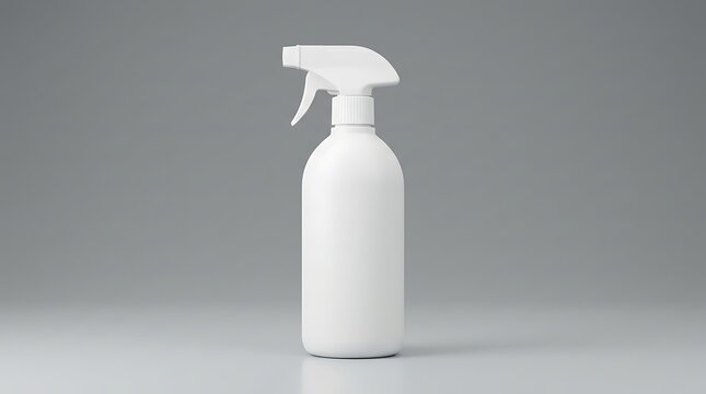 Isolated white plastic trigger spray bottle for cleaning solution, chemical sprayer mockup, packaging design template