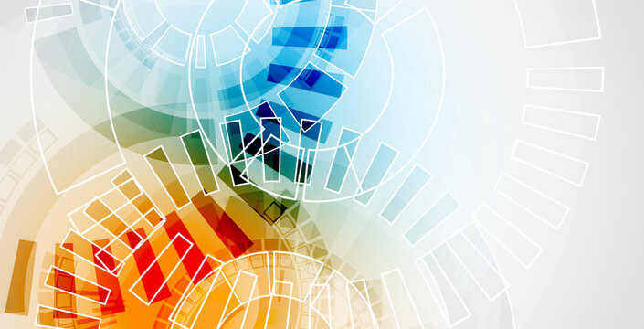 Abstract vector background with dynamic circles and geometric shapes. Technology concept template.