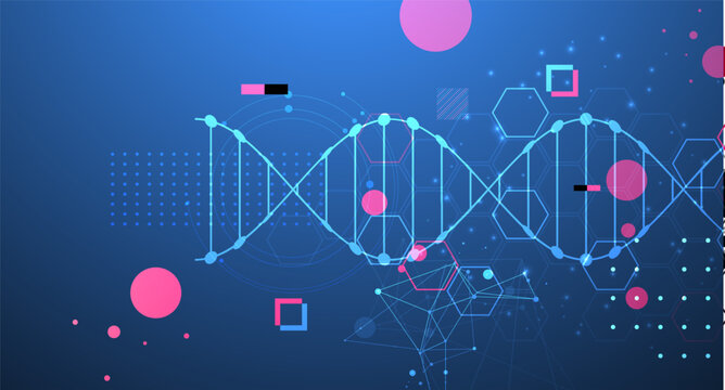 Abstraction on a scientific medical theme. Creative image of a DNA molecule with art elements.