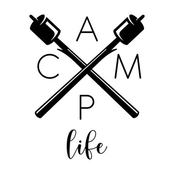 Camp life with marshmallows svg cut file. Isolated vector illustration.