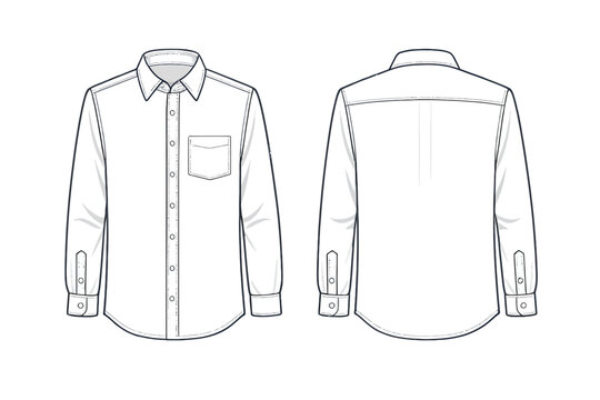  Formal Long Sleeve Shirt CAD Vector &ndash; Professional Front and Back Apparel Technical Illustration Mockup