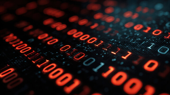 Binary code digital data futuristic background abstract technology cyber security data stream glowing number dark screen matrix pattern close view