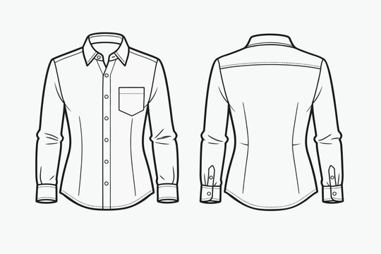 Premium Slim Fit Office Shirt Vector Professional Apparel Technical Drawing with Detailed Collar and Cuff Mockup