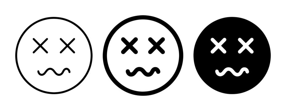Dizzy Face Icons, Dead Expression Symbols, Vector Graphics for Exhaustion and Sickness Concepts
