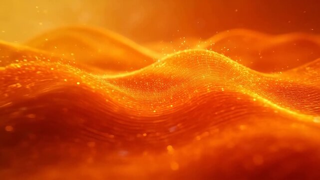 Abstract golden wave lines with sparkling particles in dynamic flowing motion background