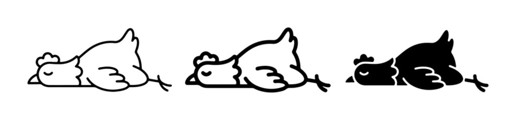 Cute Chicken Vector Icons, Sleeping Bird Illustrations, Tired Poultry Graphics, Farm Animal Set, Black and White Designs © Rupali