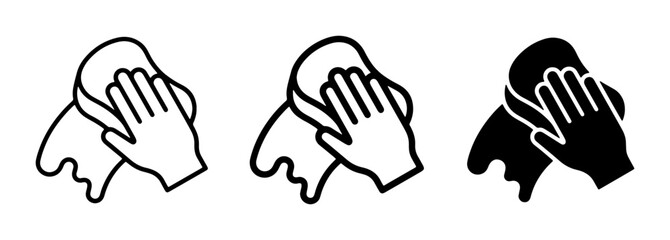 Obraz premium Hand Cleaning with Sponge Icon Set, Hygiene and Sanitation Vector Graphics, Household Chores and Surface Care Symbols