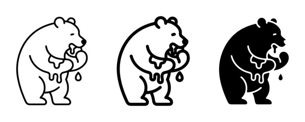 Bear Eating Honey Vector Icons, Cute Animal Illustration Set, Sweet Food Lover Graphic, Simple Line Art & Silhouette © Zahirul